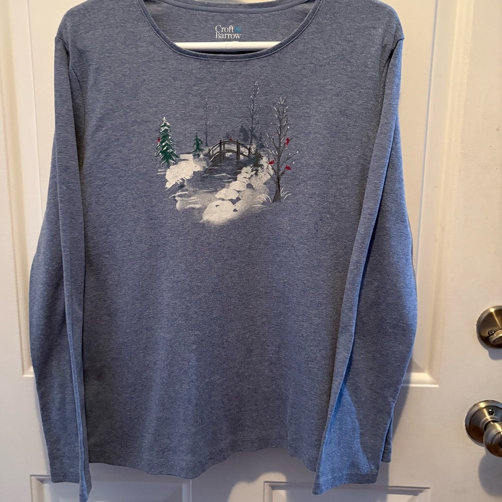 Croft & Barrow Heather Blue Long Sleeve Shirt (XL)